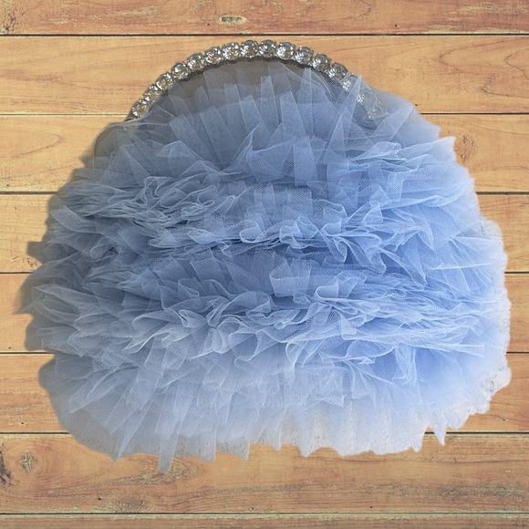 NEW Badgley Mischka Jewel Baby Blue Tulle Bag With Rhinestone Handle - Picture 2 of 7
